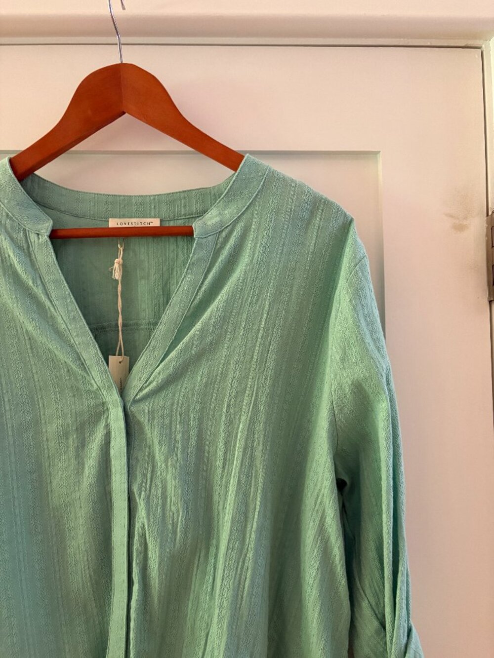 Lovestitch Long-sleeved Blouse with Tie - Green - Size Large
